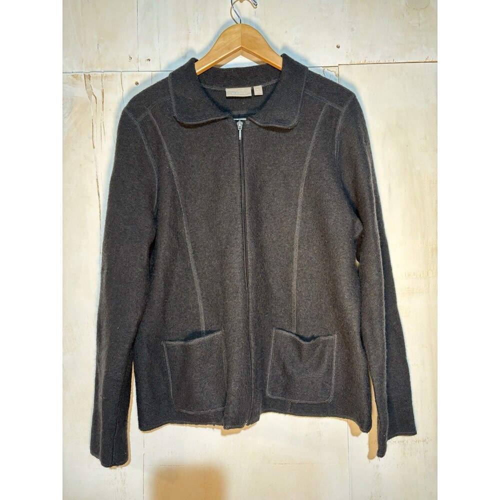 Croft & Barrow Wool Full Zip Sweater Women's‎ XL Black Neutral Scandi Cozy Lodge